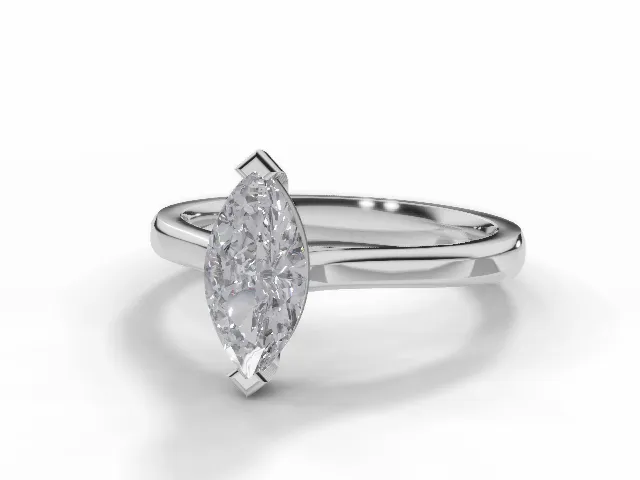 Diamond Solitaire Engagement Ring Plain Polish Band Certified Marquise-Cut Diamond 100% Recycled, Hallmarked 18ct. White Gold