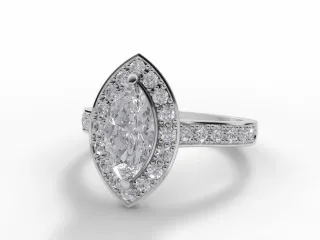 Diamond Halo Engagement Ring Grain-Set Diamond Band Certified Marquise-Cut Diamond 100% Recycled, Hallmarked 18ct. White Gold