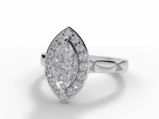 Diamond Halo Engagement Ring Plain Polish Band Certified Marquise-Cut Diamond 100% Recycled, Hallmarked 18ct. White Gold