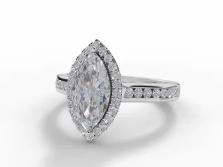 Diamond Halo Engagement Ring Plain Polish Band Certified Marquise-Cut Diamond 100% Recycled, Hallmarked 18ct. White Gold