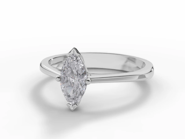 Diamond Solitaire Engagement Ring Plain Polish Band Certified Marquise-Cut Diamond 100% Recycled, Hallmarked 18ct. White Gold