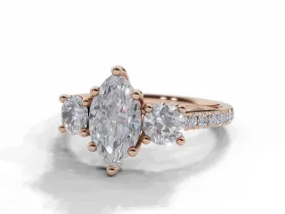 Diamond 3 Stone Engagement Ring Micro Pavé Diamond-Set Band Certified Marquise-Cut Diamond 100% Recycled, Hallmarked 18ct. Rose Gold