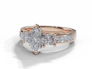 Diamond 3 Stone Engagement Ring Channel-Set Diamond Band Certified Marquise-Cut Diamond 100% Recycled, Hallmarked 18ct. Rose Gold