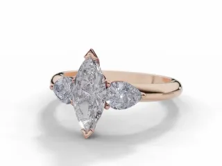 Diamond 3 Stone Engagement Ring Plain Polish Band Certified Marquise-Cut Diamond 100% Recycled, Hallmarked 18ct. Rose Gold