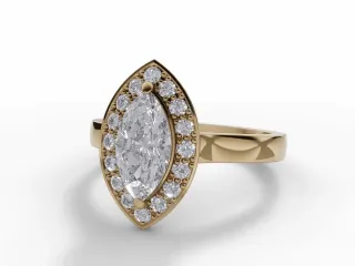 Diamond Halo Engagement Ring Plain Polish Band Certified Marquise-Cut Diamond 100% Recycled, Hallmarked 18ct. Yellow Gold