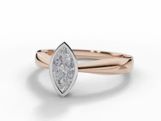 Diamond Solitaire Engagement Ring Plain Polish Band Certified Marquise-Cut Diamond 100% Recycled, Hallmarked 18ct. Rose and White Gold
