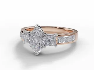 Diamond 3 Stone Engagement Ring Channel-Set Diamond Band Certified Marquise-Cut Diamond 100% Recycled, Hallmarked 18ct. Rose Gold