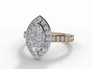 Diamond Halo Engagement Ring Grain-Set Diamond Band Certified Marquise-Cut Diamond 100% Recycled, Hallmarked 18ct. Yellow and White Gold