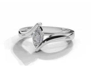 Diamond Solitaire Engagement Ring Plain Polish Band Certified Marquise-Cut Diamond 100% Recycled, Hallmarked 18ct. White Gold