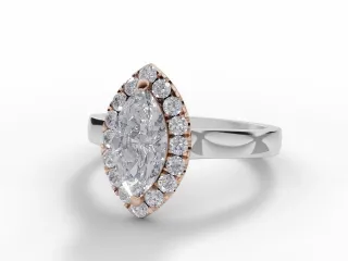 Diamond Halo Engagement Ring Plain Polish Band Certified Marquise-Cut Diamond 100% Recycled, Hallmarked 18ct. White Gold