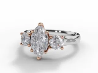 Diamond 3 Stone Engagement Ring Plain Polish Band Certified Marquise-Cut Diamond 100% Recycled, Hallmarked 18ct. White and Rose Gold