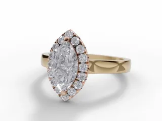 Diamond Halo Engagement Ring Plain Polish Band Certified Marquise-Cut Diamond 100% Recycled, Hallmarked 18ct. Yellow Gold