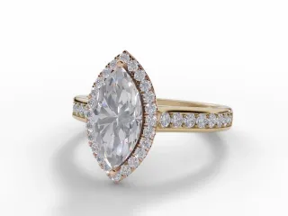 Diamond Halo Engagement Ring Grain-Set Diamond Band Certified Marquise-Cut Diamond 100% Recycled, Hallmarked 18ct. Yellow Gold