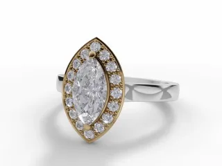 Diamond Halo Engagement Ring Plain Polish Band Certified Marquise-Cut Diamond 100% Recycled, Hallmarked 18ct. White Gold