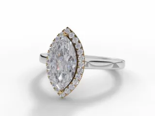 Diamond Halo Engagement Ring Plain Polish Band Certified Marquise-Cut Diamond 100% Recycled, Hallmarked 18ct. White Gold