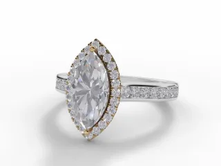 Diamond Halo Engagement Ring Grain-Set Diamond Band Certified Marquise-Cut Diamond 100% Recycled, Hallmarked 18ct. White Gold