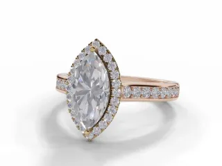 Diamond Halo Engagement Ring Grain-Set Diamond Band Certified Marquise-Cut Diamond 100% Recycled, Hallmarked 18ct. Rose Gold