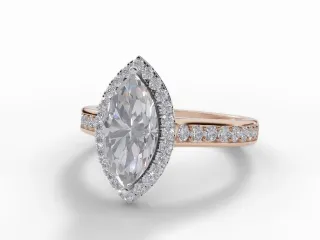 Diamond Halo Engagement Ring Grain-Set Diamond Band Certified Marquise-Cut Diamond 100% Recycled, Hallmarked 18ct. Rose Gold