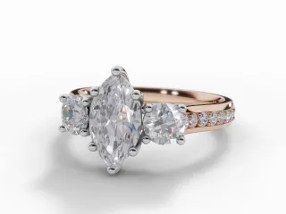 Diamond 3 Stone Engagement Ring Grain-Set Diamond Band Certified Marquise-Cut Diamond 100% Recycled, Hallmarked 18ct. Rose Gold