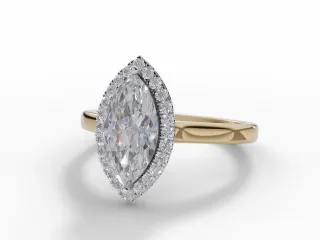 Diamond Halo Engagement Ring Plain Polish Band Certified Marquise-Cut Diamond 100% Recycled, Hallmarked 18ct. Yellow Gold