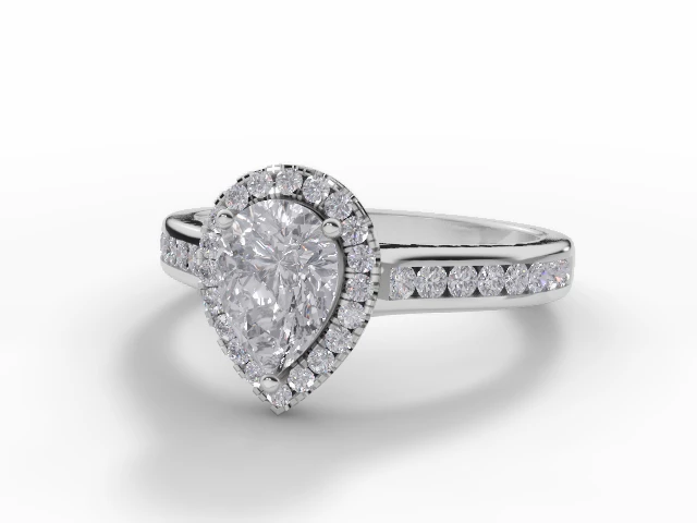 Diamond Halo Engagement Ring Channel-Set Diamond Band Certified Pear Shape Diamond 100% Recycled, Hallmarked Platinum