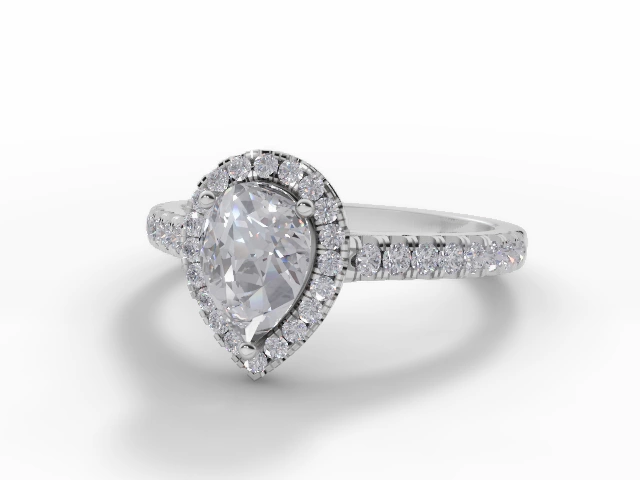 Diamond Halo Engagement Ring 1 Carat Pear Shape Diamond 100% Recycled, Hallmarked Platinum Micro Pavé Diamond-Set Band