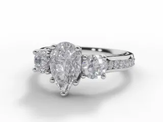 Diamond 3 Stone Engagement Ring Grain-Set Diamond Band Certified Pear Shape Diamond 100% Recycled, Hallmarked Platinum