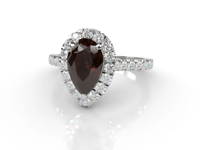 Chocolate Quartz & Diamond Engagement Ring Micro Pavé Diamond-Set Band Pear Shape Coloured Stone 100% Recycled, Hallmarked Platinum