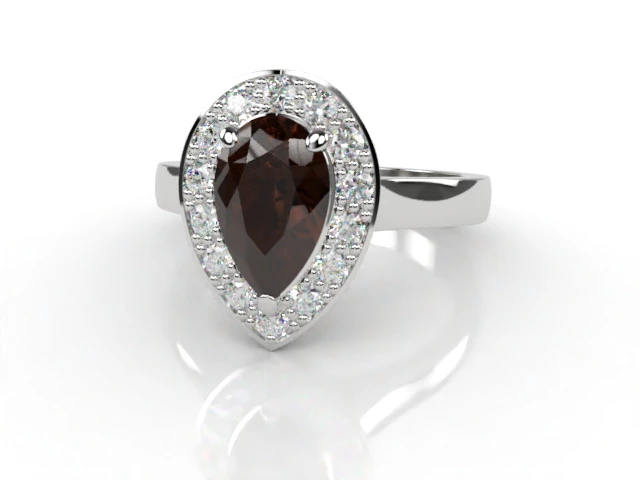 Chocolate Quartz & Diamond Engagement Ring Plain Polish Band Pear Shape Coloured Stone 100% Recycled, Hallmarked Platinum