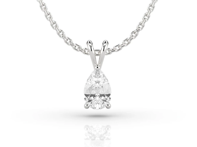 Claw-Set Diamond Pendant Certified  Pear-Shape Diamond 100% Recycled, Hallmarked 18ct. White Gold