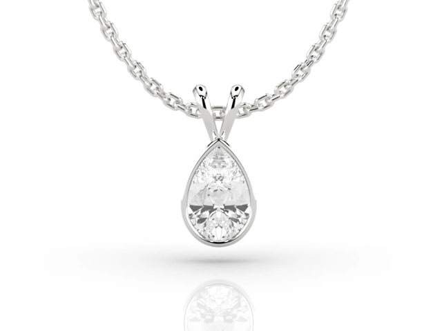 Bezel-Set Diamond Pendant with Pear-Shape Diamond 100% Recycled, Hallmarked 18ct. White Gold