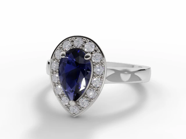 Blue Sapphire & Diamond Engagement Ring Plain Polish Band Pear Shape Coloured Stone 100% Recycled, Hallmarked Platinum