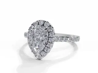 Diamond Halo Engagement Ring Micro Pavé Diamond-Set Band Certified Pear Shape Diamond 100% Recycled, Hallmarked 18ct. White Gold