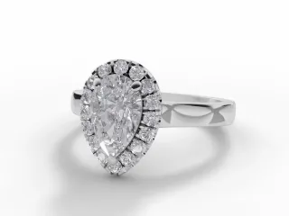 Diamond Halo Engagement Ring Plain Polish Band Certified Pear Shape Diamond 100% Recycled, Hallmarked 18ct. White Gold