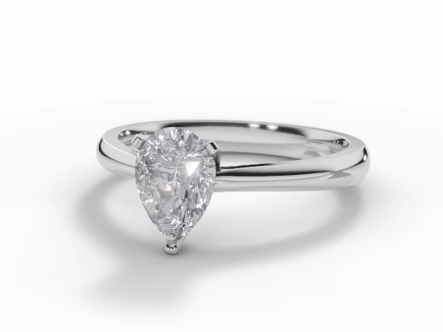 Diamond Solitaire Engagement Ring Plain Polish Band Certified Pear Shape Diamond 100% Recycled, Hallmarked 18ct. White Gold