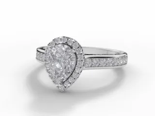 Diamond Halo Engagement Ring Grain-Set Diamond Band Certified Pear Shape Diamond 100% Recycled, Hallmarked 18ct. White Gold