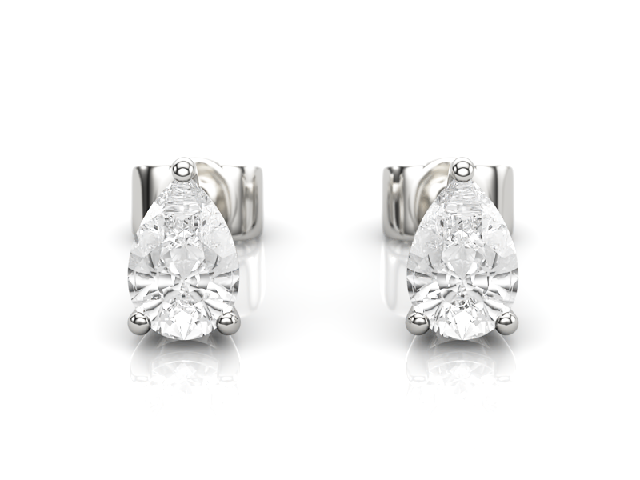 4-Claw Earrings Certified  Pear-Shape Diamonds 100% Recycled, Hallmarked 18ct. White Gold