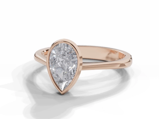 Diamond Solitaire Engagement Ring Plain Polish Band Certified Pear Shape Diamond 100% Recycled, Hallmarked 18ct. Rose Gold