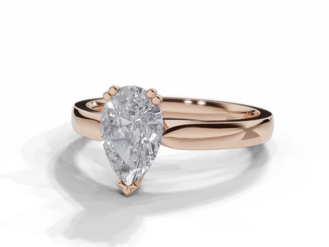 Diamond Solitaire Engagement Ring Plain Polish Band Certified Pear Shape Diamond 100% Recycled, Hallmarked 18ct. Rose Gold