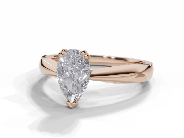 Diamond Solitaire Engagement Ring Diamond-Set Band Certified Pear Shape Diamond 100% Recycled, Hallmarked 18ct. Rose Gold