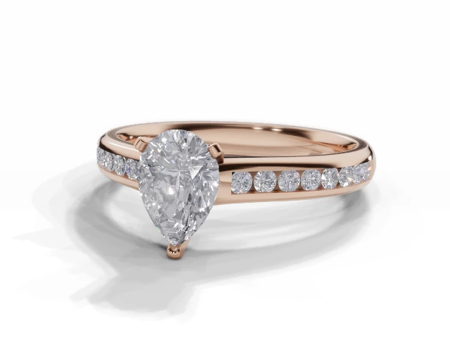 Diamond-Set Band Engagement Ring Channel-Set Diamond Band Certified Pear Shape Diamond 100% Recycled, Hallmarked 18ct. Rose Gold