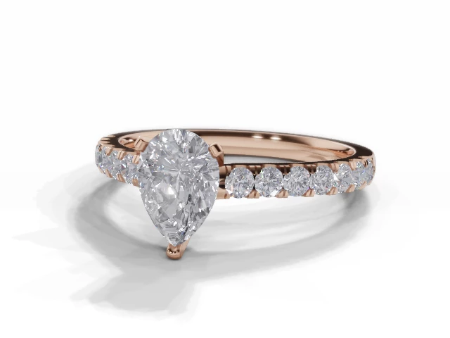 Diamond-Set Band Engagement Ring 1 Carat Pear Shape Diamond 100% Recycled, Hallmarked 18 Carat Rose Gold Micro Pavé Diamond-Set Band