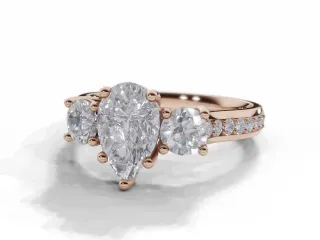 Diamond 3 Stone Engagement Ring Grain-Set Diamond Band Certified Pear Shape Diamond 100% Recycled, Hallmarked 18ct. Rose Gold