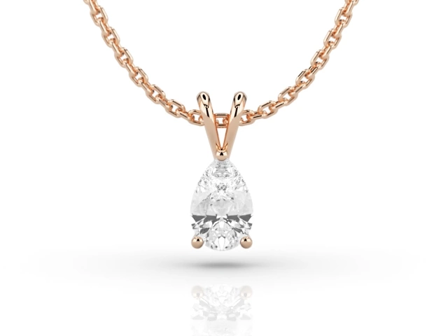 Claw-Set Diamond Pendant Certified  Pear-Shape Diamond 100% Recycled, Hallmarked 18ct. Rose Gold