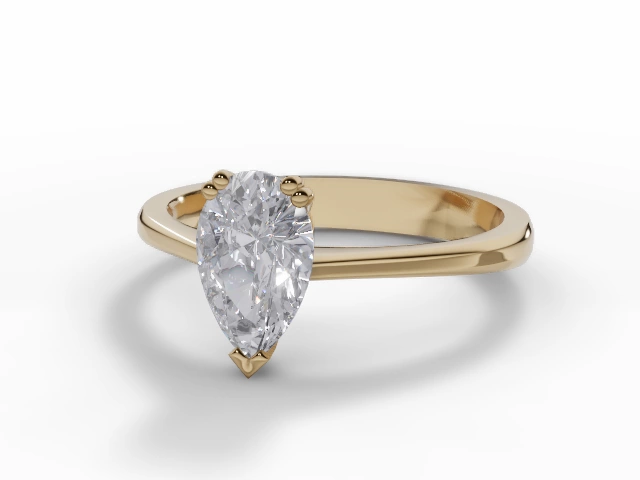 Diamond Solitaire Engagement Ring Plain Polish Band Certified Pear Shape Diamond 100% Recycled, Hallmarked 18ct. Yellow Gold