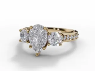 Diamond 3 Stone Engagement Ring Grain-Set Diamond Band Certified Pear Shape Diamond 100% Recycled, Hallmarked 18ct. Yellow Gold