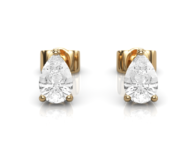 4-Claw Earrings Certified  Pear-Shape Diamonds 100% Recycled, Hallmarked 18ct. Yellow Gold