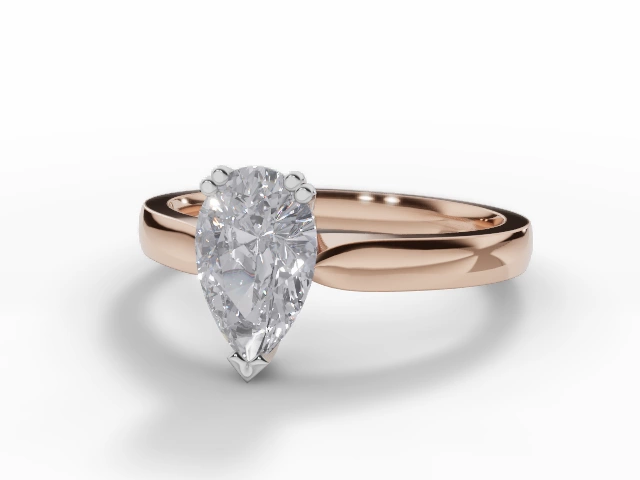 Diamond Solitaire Engagement Ring Plain Polish Band Certified Pear Shape Diamond 100% Recycled, Hallmarked 18ct. Rose Gold