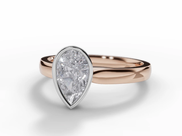 Diamond Solitaire Engagement Ring Plain Polish Band Certified Pear Shape Diamond 100% Recycled, Hallmarked 18ct. Rose Gold