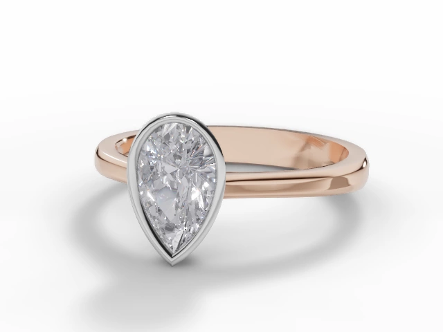 Diamond Solitaire Engagement Ring Plain Polish Band Certified Pear Shape Diamond 100% Recycled, Hallmarked 18ct. Rose Gold